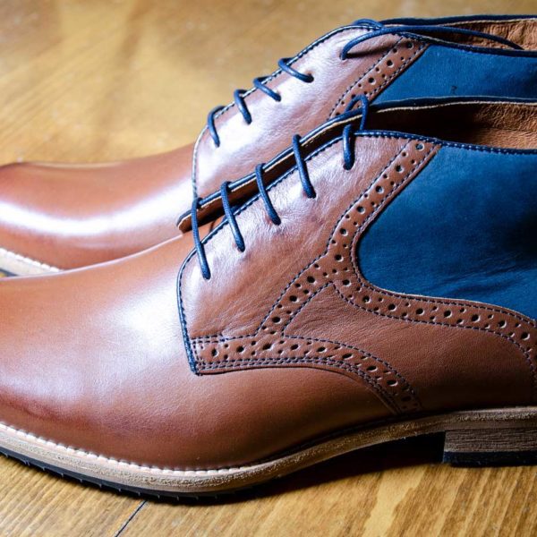 Lacuzzo L00C-7041 classic brown brogue boot but with blue suede heel