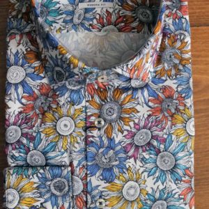 Giordano cotton shirt with colourful sunflowers on white