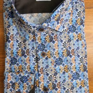 Giordano cotton shirt with small blue and brown circles on blue