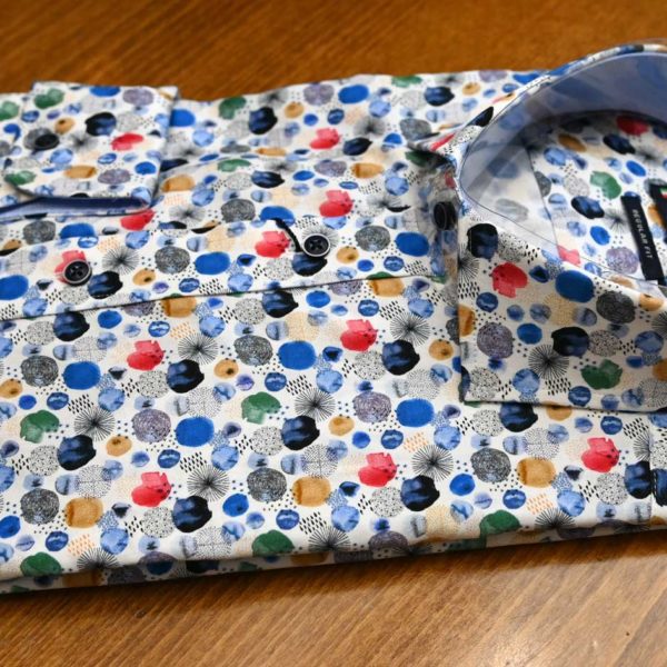 Giordano cotton shirt with small colourful flowers on white