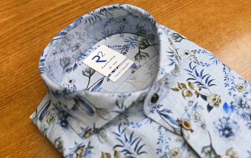R2 cotton shirt with blue flowers on blue design