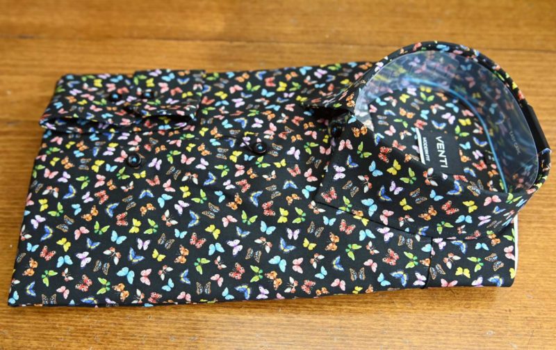 Venti shirt small colourful butterflies on black cotton