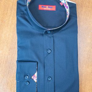 Wilson and Sloane shirt in black cotton with grandfather collar
