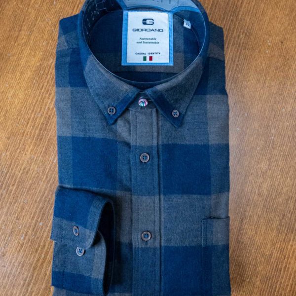 Giordano cotton winter shirt with grey and blue check