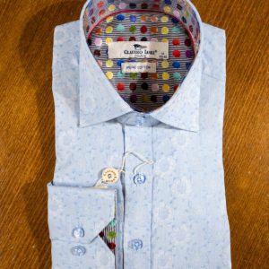 Claudio Lugli shirt with flowers on sky blue cotton with polka dot lining