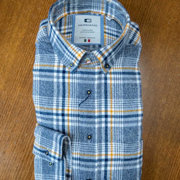 Giordano cotton winter shirt with grey and yellow check