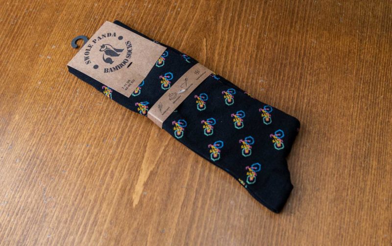 Swole Panda bamboo sock in black with bicycles