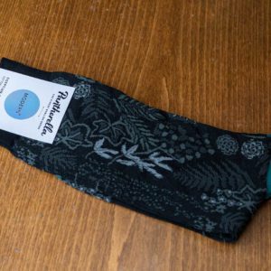Pantherella Modern sock in black with blue foliage design