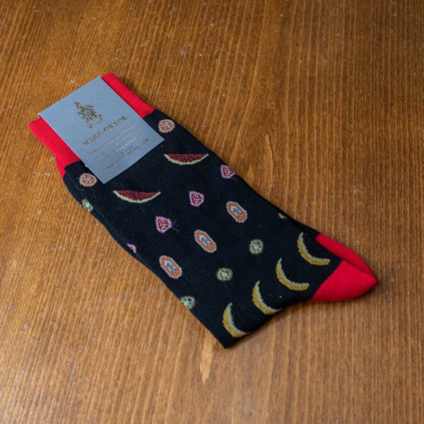 Scott-Nichol from Pantherella, black sock with fruit slices. Excellent cotton socks. Made in England.