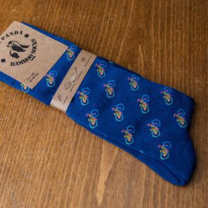 Swole Panda bamboo sock in blue with bicycles