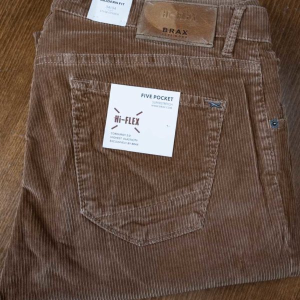 Brax brown cord jeans with traditional 5 pocket design.