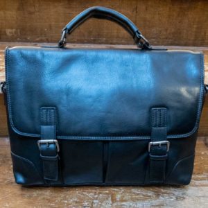 Ashwood leather briefcase in black soft luxurious leather.