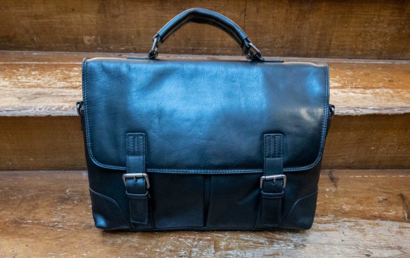 Ashwood leather briefcase in black soft luxurious leather.