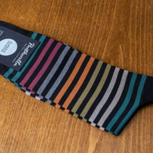 Pantherella Classic sock in black with blue and orange stripes