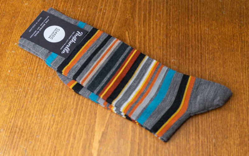 Pantherella Classic sock in grey with blue and orange stripes
