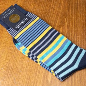 Pantherella Classic sock in navy with blue and yellow stripes