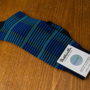 Pantherella Modern sock in navy with blue and green stripes