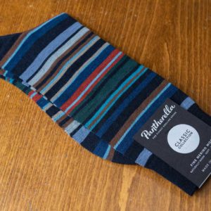 Pantherella Classic sock in navy with blue, green and red stripes