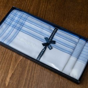 Profuomo 3 pack cotton white with blue stripes handkerchief set