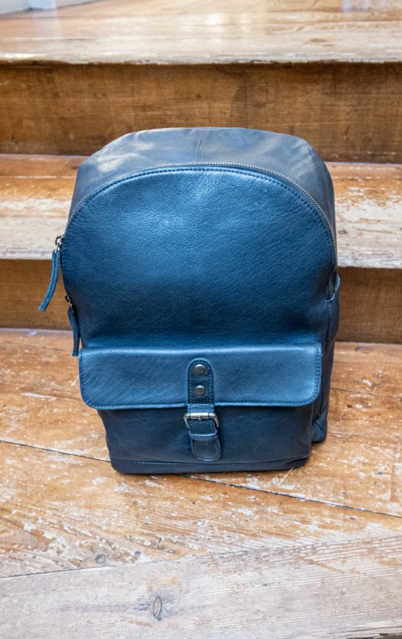 Ashwood leather rucksack in blue soft luxurious leather.