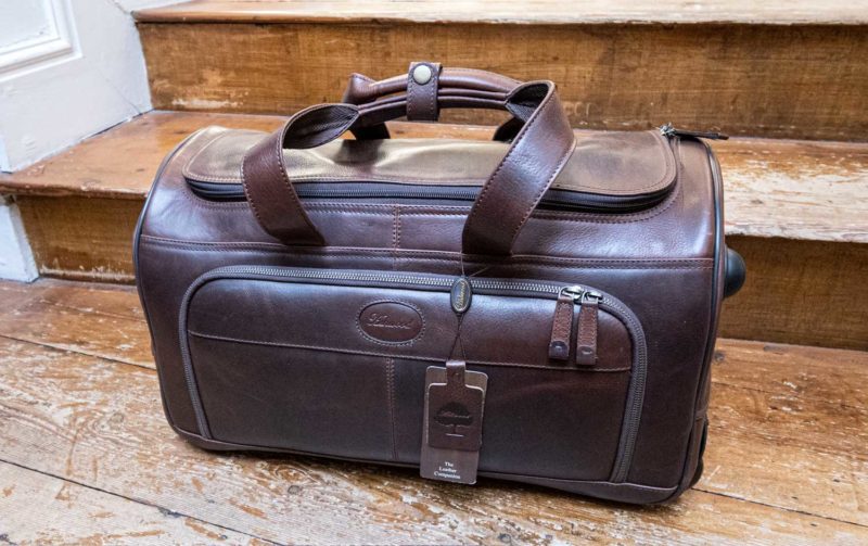 Ashwood leather duffel trolley bag in soft brown luxurious leather.