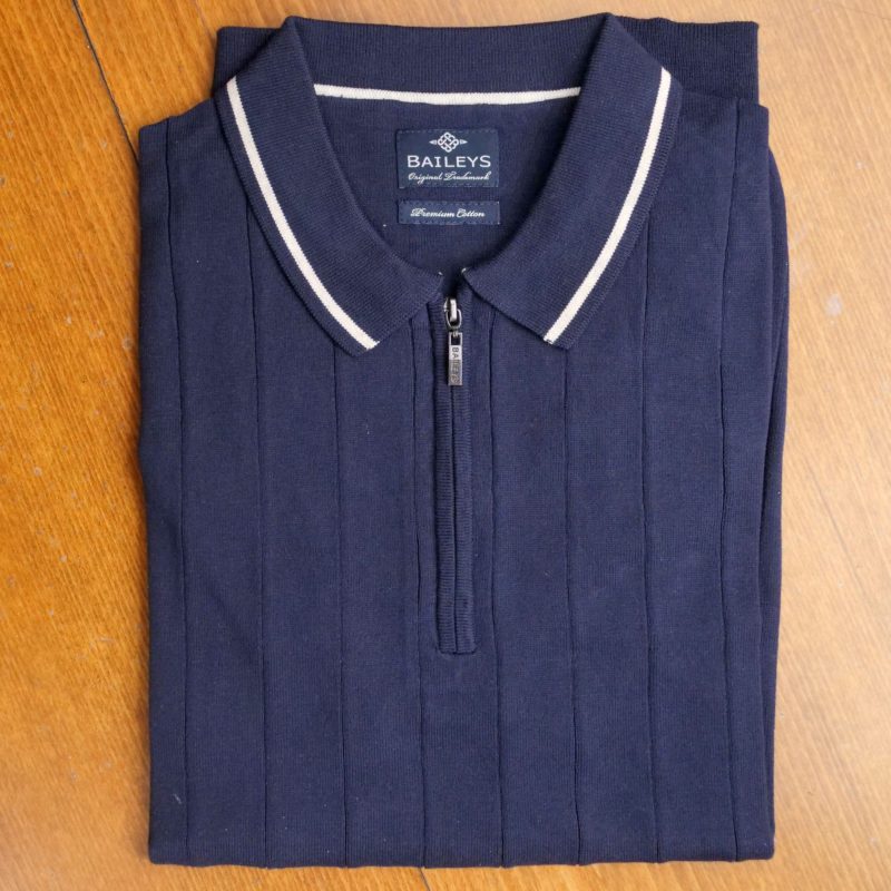 Baileys short sleeved polo shirt in dark blue with white detail on collar