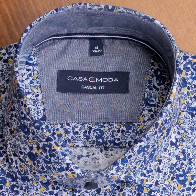 Casa Moda shirt with small blue and yellow foliage on grey