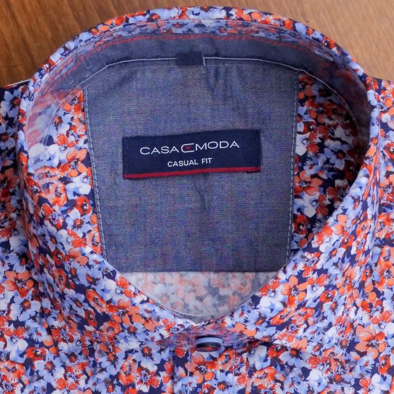 Casa Moda shirt with small red and lilac flowers on blue