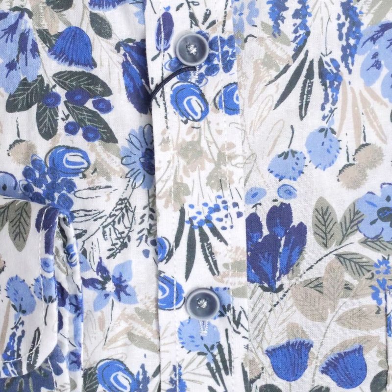 Casa Moda shirt with blue and pale grey flowers and foliage on white