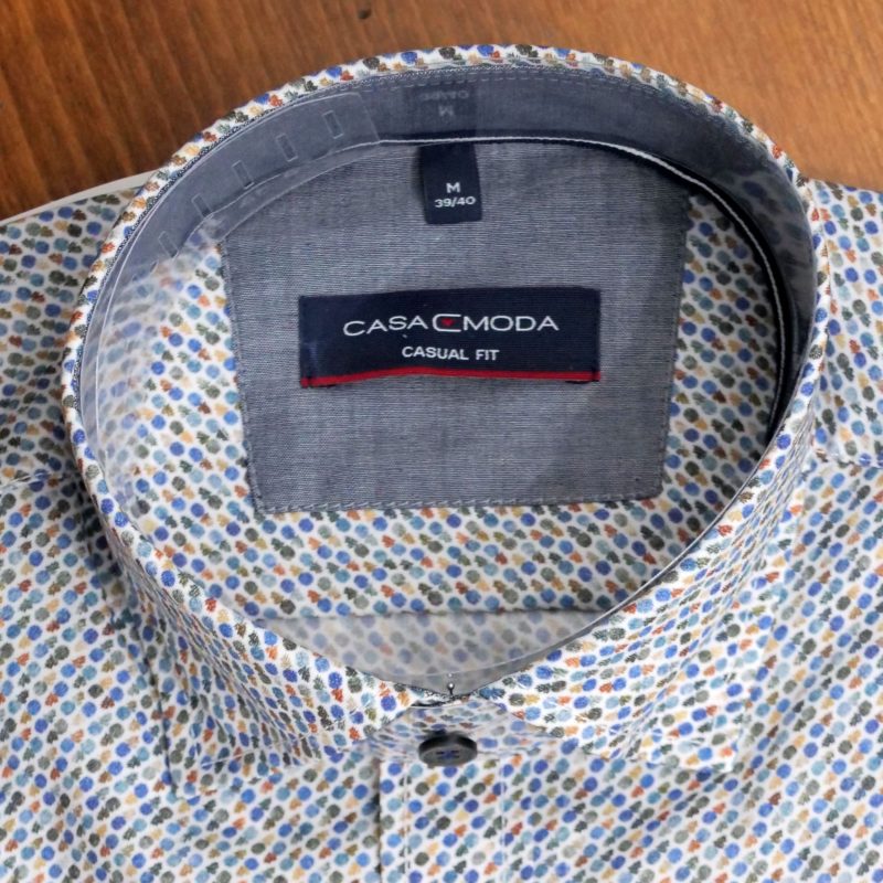 Casa Moda shirt with tiny blue, green and orange pineapples on white