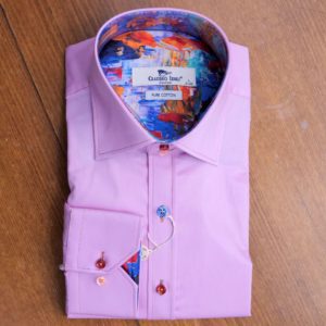 Claudio Lugli shirt in pink with coloured button and multicoloured lining from Gabucci Menswear Bath