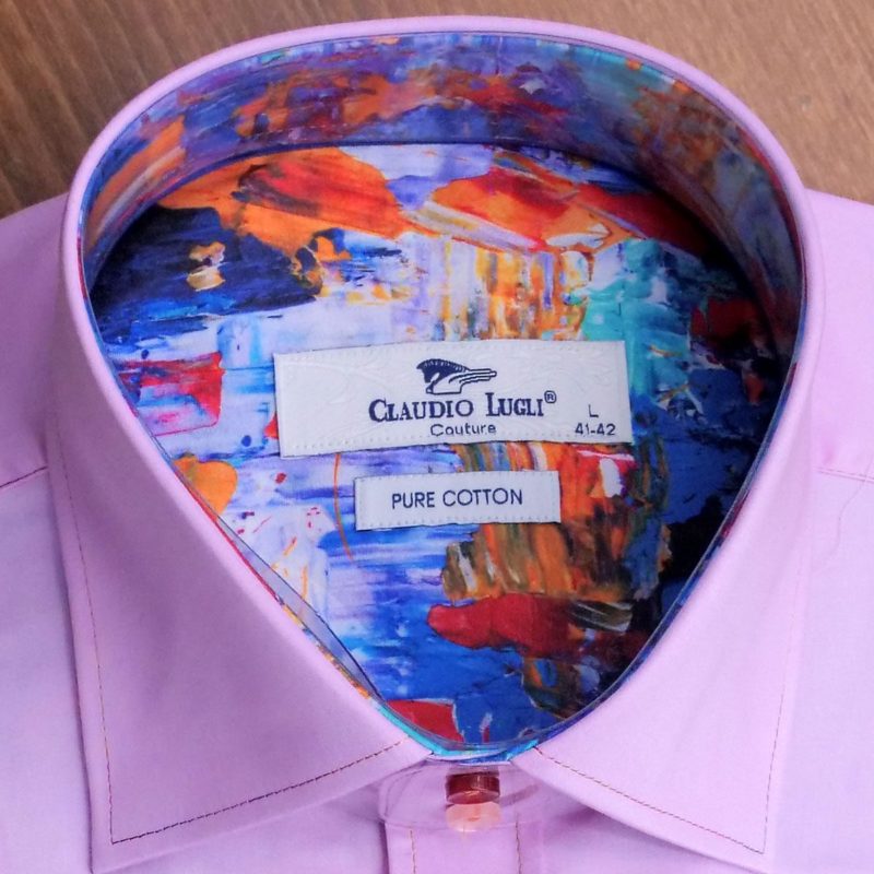 Claudio Lugli shirt in pink with coloured button and multicoloured lining from Gabucci Menswear Bath