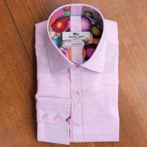 Claudio Lugli shirt in pink with ribbed effect coloured buttons and multicoloured lining
