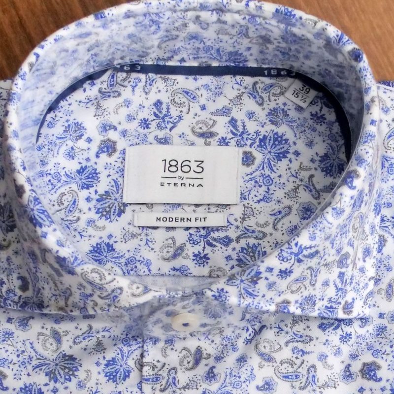 Eterna shirt with small blue flowers and foliage on white