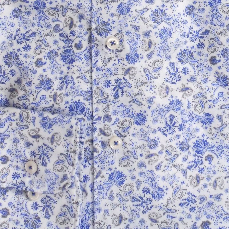 Eterna shirt with small blue flowers and foliage on white