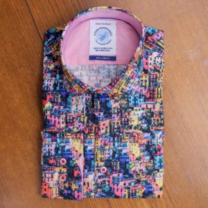 A Fish Named Fred shirt with artistic view Italian town cotton. Very different and stylish. From Gabucci Menswear Bath
