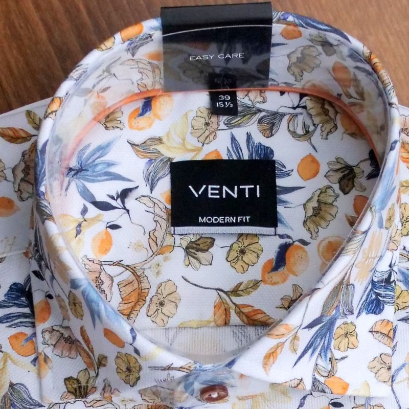 Venti shirt with blue and orange flowers on white