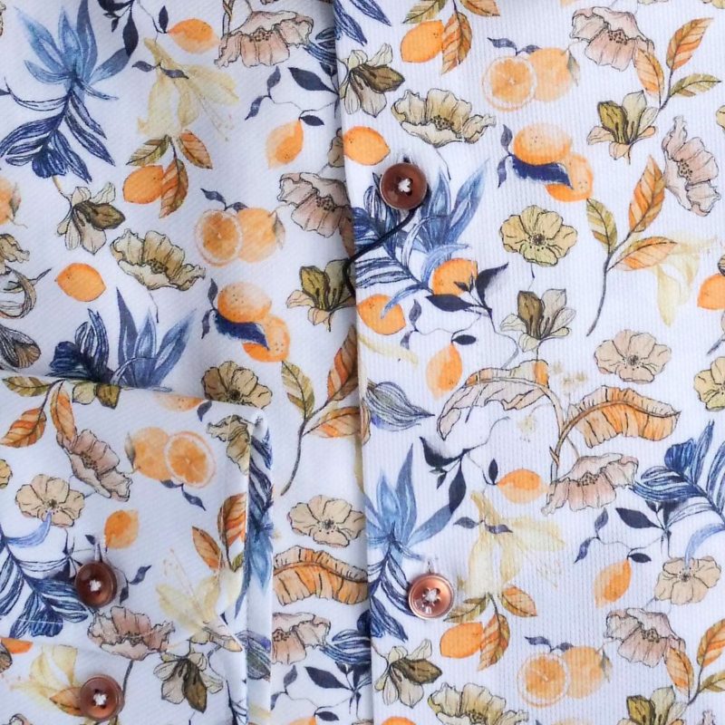 Venti shirt with blue and orange flowers on white