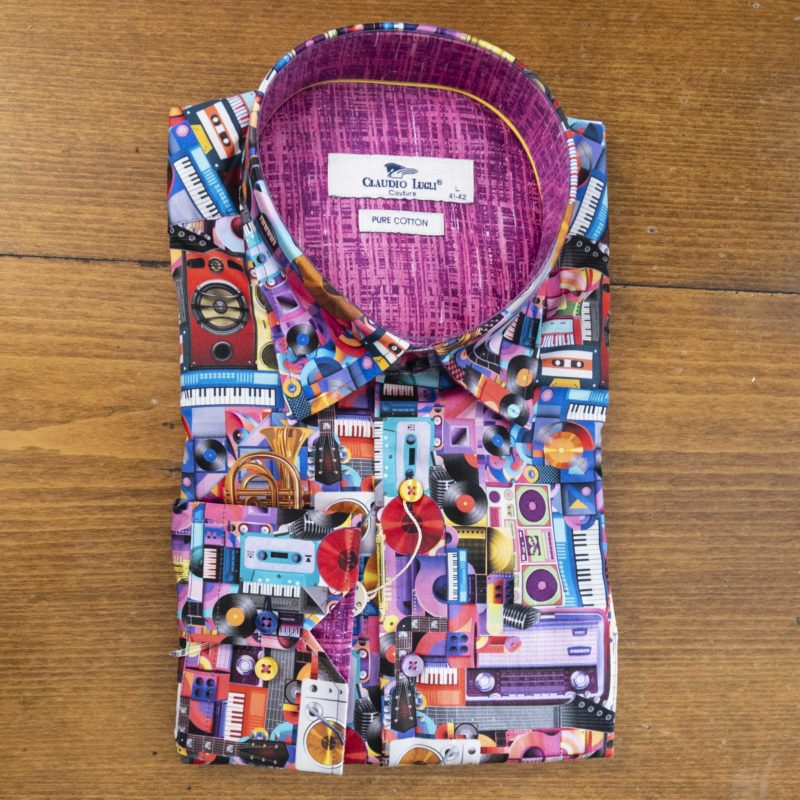 Claudio Lugli shirt multiple images discs and radios with pink 'static' lining
