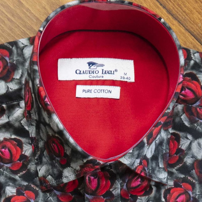 Claudio Lugli shirt red roses on monotone background with red lining