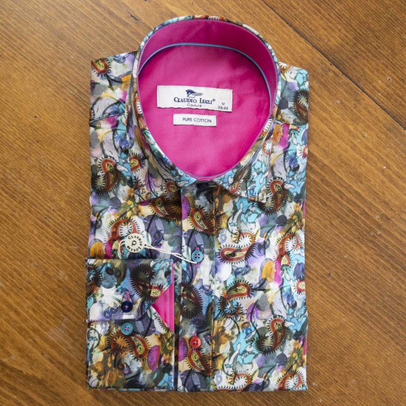 Claudio Lugli shirt intricate pale blue design pink lining