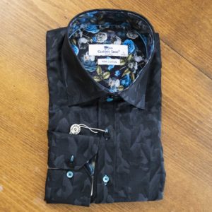 Claudio Lugli black shirt blue detailing and floral lining