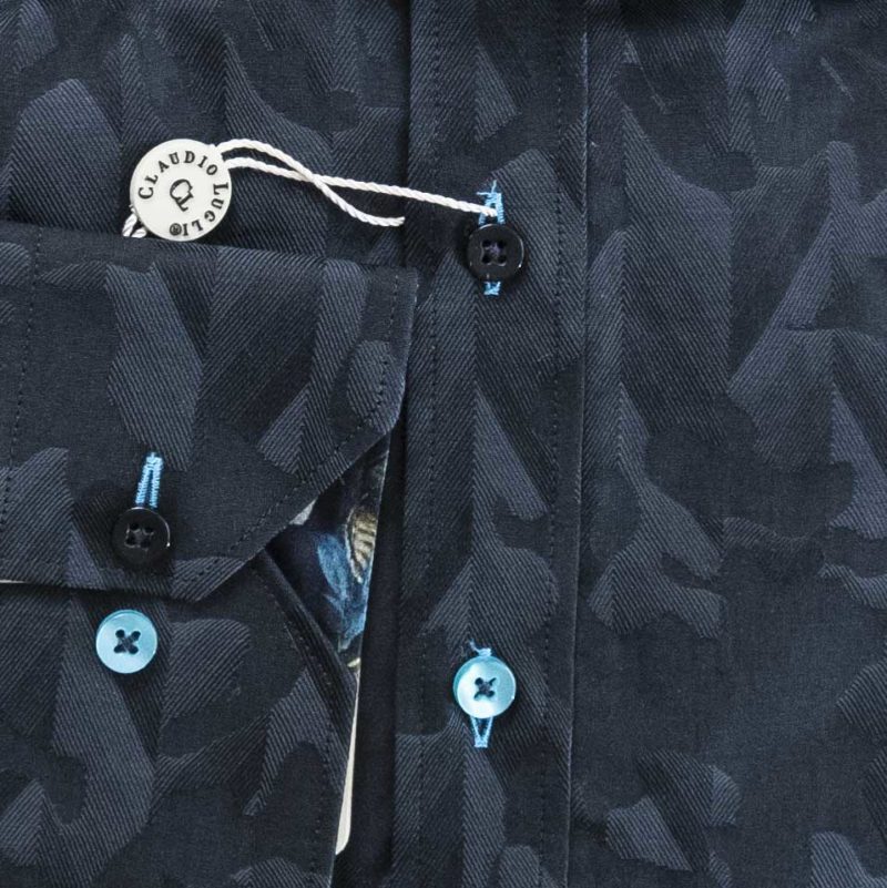 Claudio Lugli black shirt blue detailing and floral lining