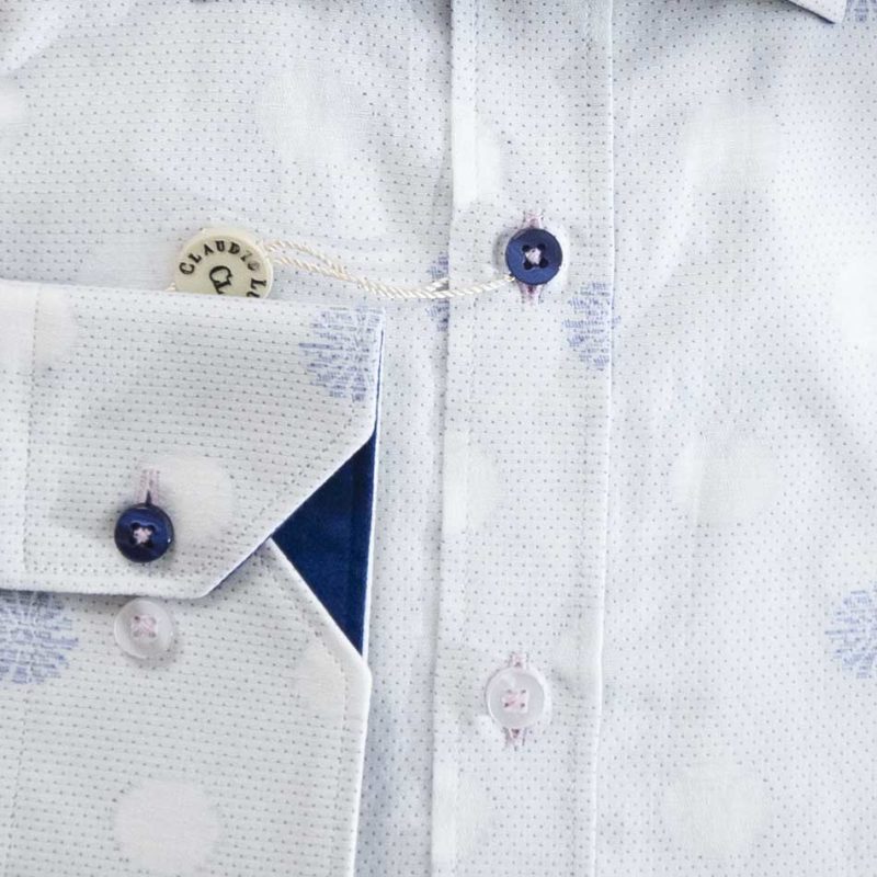 Claudio Lugli white shirt blue detailing and dark blue lining