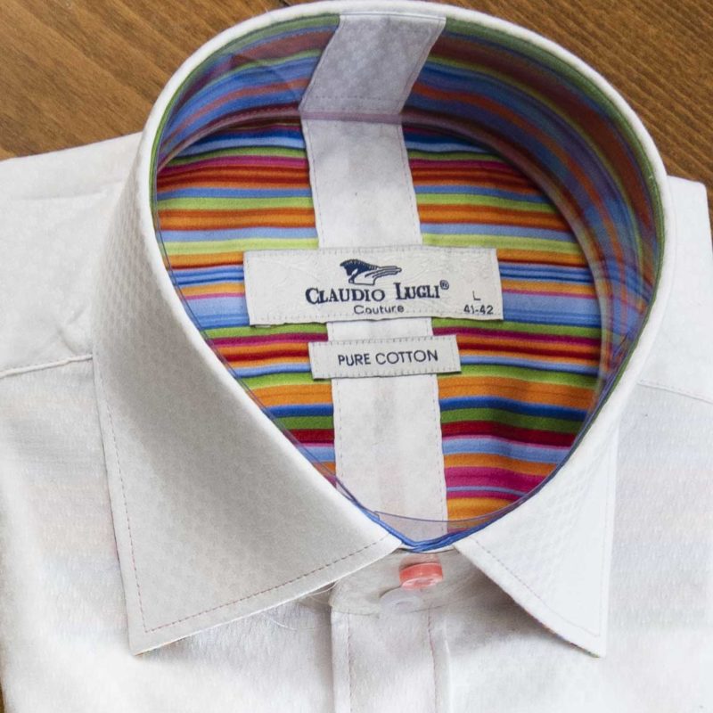 Claudio Lugli white shirt with detailing and striped lining