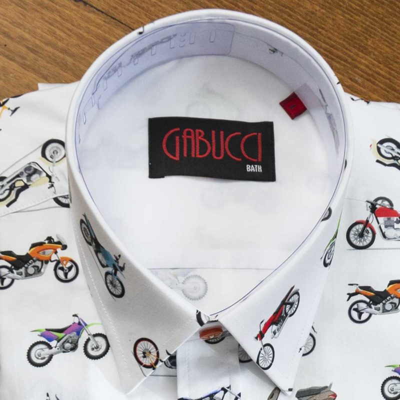 Gabucci shirt with coloured motorcycles on white
