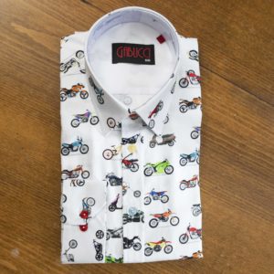 Gabucci shirt with coloured motorcycles on white