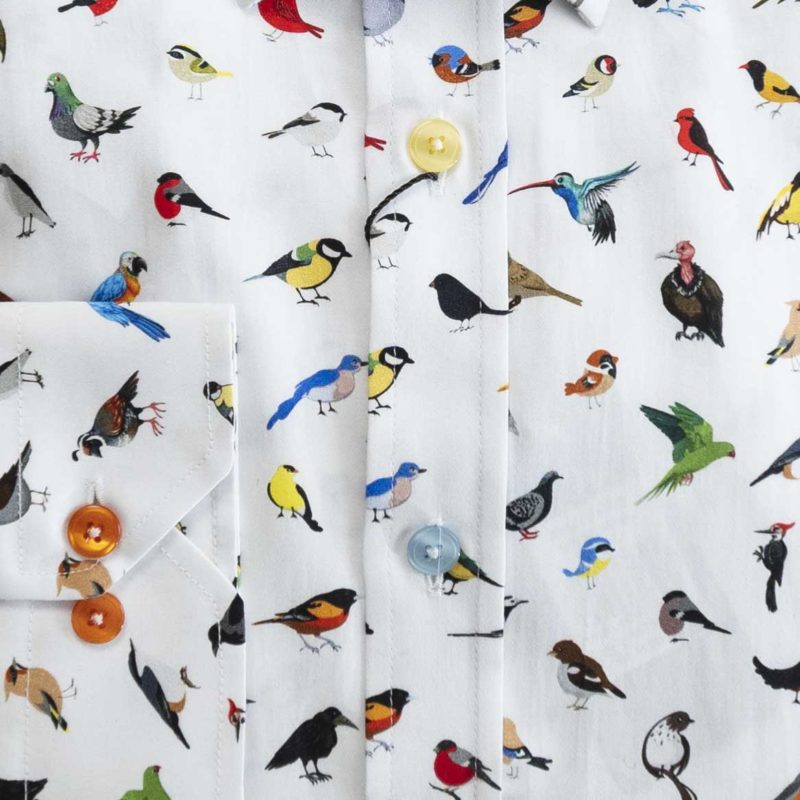 Gabucci shirt with fabulous coloured birds on white