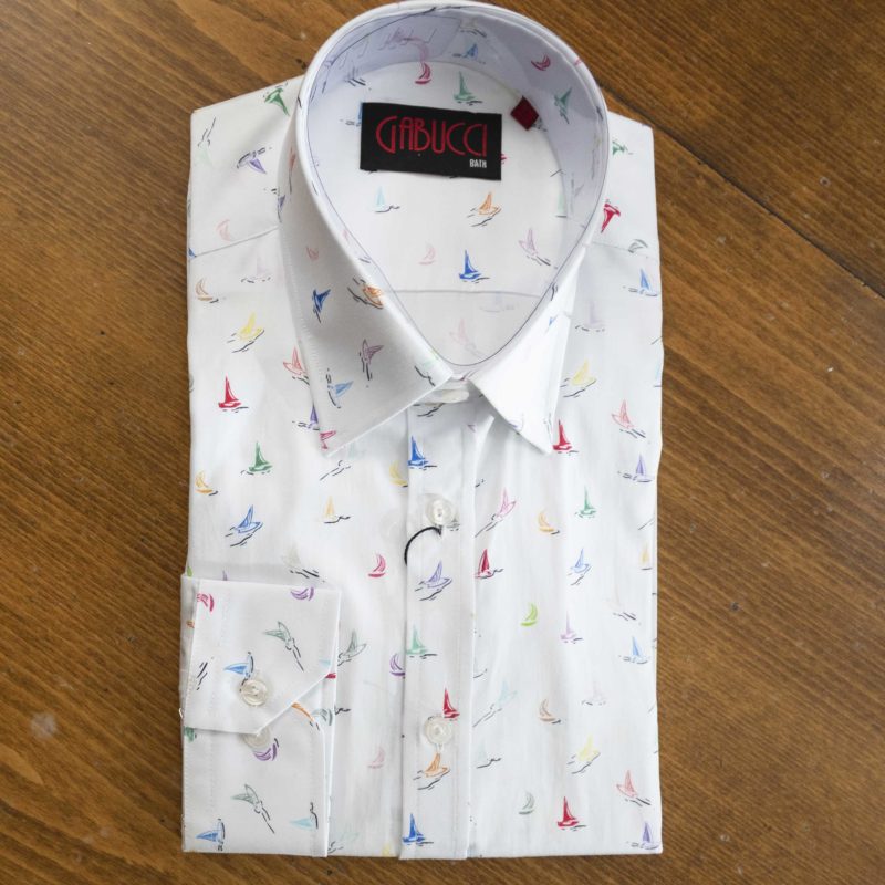 Gabucci shirt with pretty coloured sailing boats on white