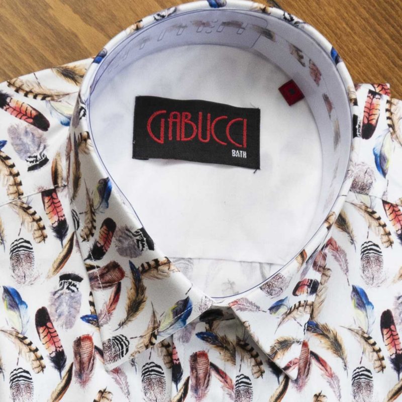 Gabucci shirt with colourful feathers on white